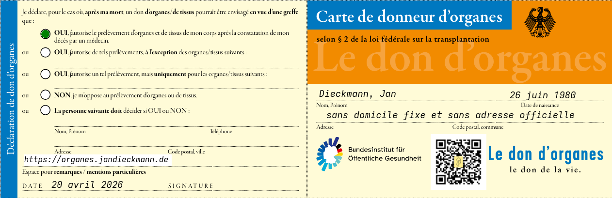 Carte de donneur d'organes