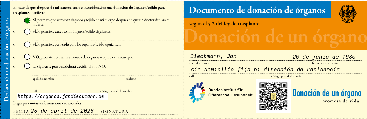 Documento de donación de órganos