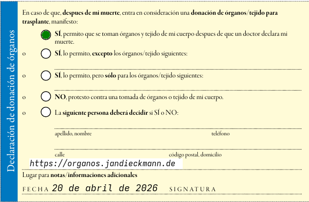 Documento de donación de órganos, página 2
