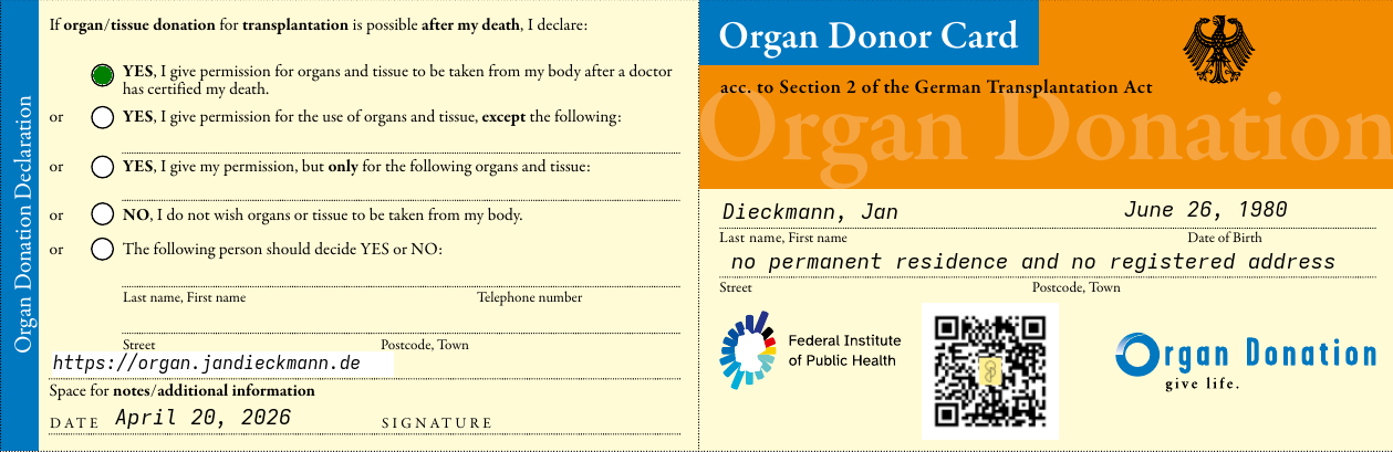 Organ Donor Card