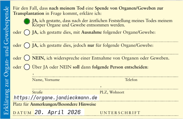 Organspendeausweis, Seite 2